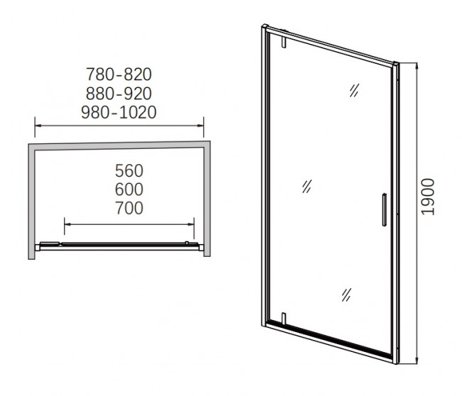 Душевая дверь распашная CL1020-100 Душевая дверь распашная CL1020-100