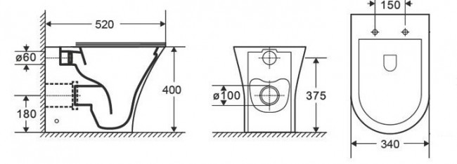 Унитаз приставной CeramaLux 217D Унитаз приставной CeramaLux 217D