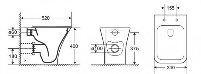 Унитаз приставной CeramaLux 215D Унитаз приставной CeramaLux 215D