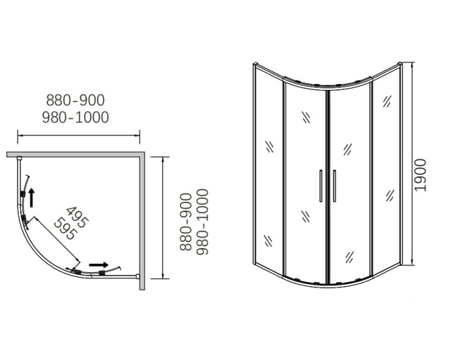 Душевое ограждение , раздвижная CL901QG-100 оружейная сталь
