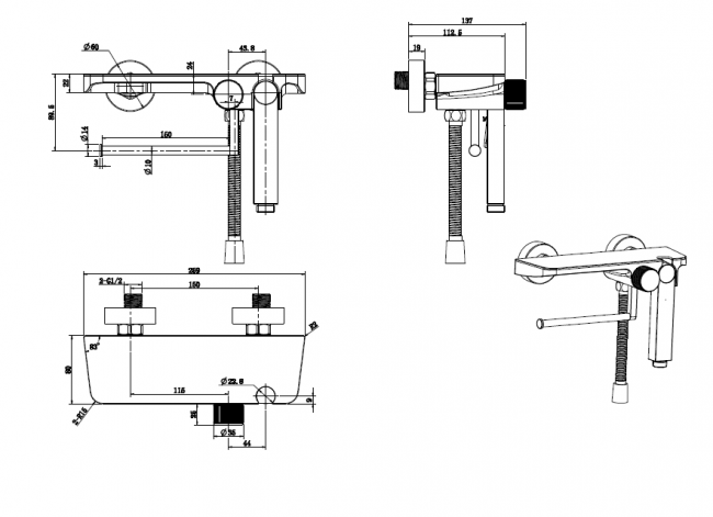 Настенный смеситель с гигиеническим душем LT9505