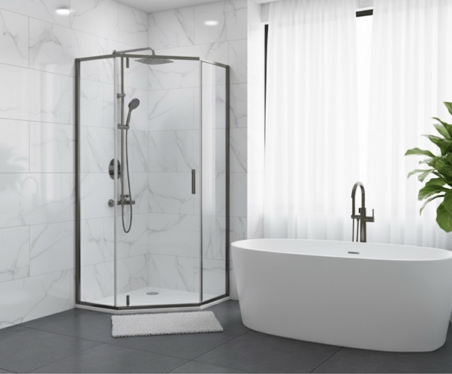 Душевое ограждение, распашная трапецевидная CL1006QG-100 оружейная сталь Душевое ограждение, распашная трапецевидная CL1006QG-100 оружейная сталь