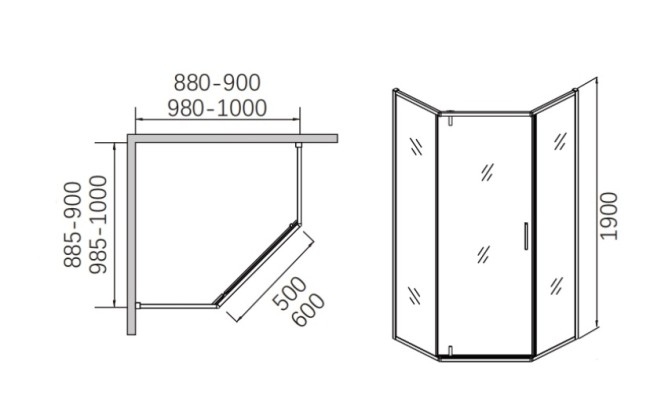 Душевое ограждение, распашная трапецевидная CL1006QG-100 оружейная сталь Душевое ограждение, распашная трапецевидная CL1006QG-100 оружейная сталь