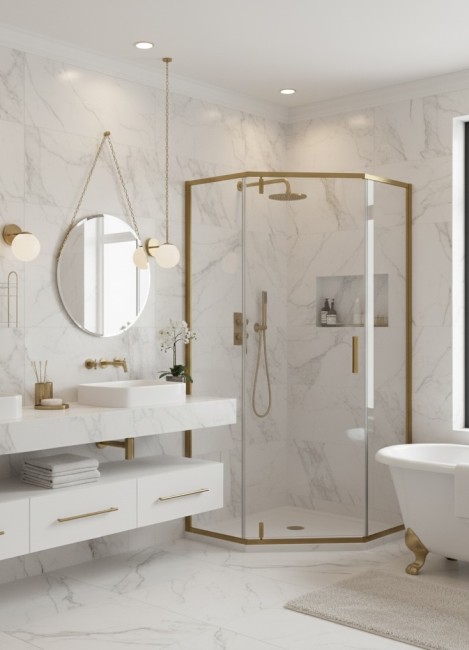 Душевое ограждение, распашная трапецевидная CL1006МG-90 матовое золото Душевое ограждение, распашная трапецевидная CL1006МG-90 матовое золото