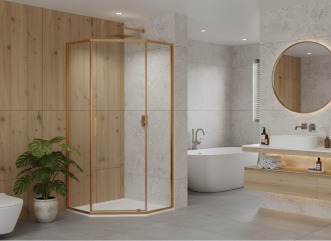 Душевое ограждение, распашная трапецевидная CL1006МG-90 матовое золото Душевое ограждение, распашная трапецевидная CL1006МG-90 матовое золото