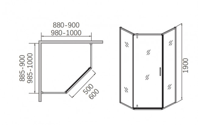 Душевое ограждение, распашная трапецевидная CL1006МG-100 матовое золото Душевое ограждение, распашная трапецевидная CL1006МG-100 матовое золото